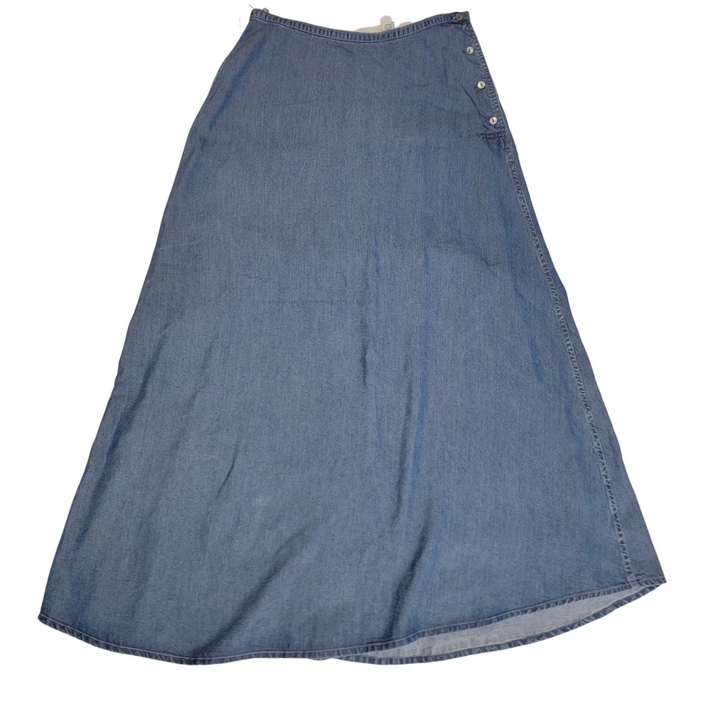 VTG Lord & Taylor Blue Tencel Denim Maxi Skirt 6P Side Button A-Line 37in